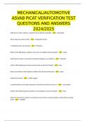 MECHANICAL/AUTOMOTIVE ASVAB PICAT VERIFICATION TEST QUESTIONS AND ANSWERS 2024/2025