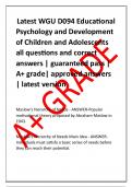  Latest WGU D094 Educational Psychology and Development of Children and Adolescents all questions and correct answers | guaranteed pass | A+ grade| approved answers | latest version 