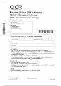 Actual 2024 OCR GCSE Design and Technology J310/01: Principles of design and technologyMerged Question Paper + Mark Scheme + Insert