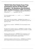 TEXAS State Real Estate Exam Prep (Champions School Of Real Estate Chapters 1-6) Questions And Answers With Verified Solutions 100% Correct!!!