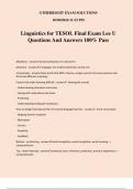 Linguistics for TESOL Final Exam Lee U Questions And Answers 100% Pass