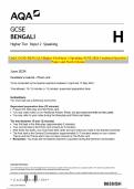 AQA GCSE BENGALI Higher Tier Paper 2 Speaking JUNE 2024 Combined Question Paper and Mark Scheme