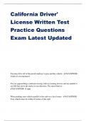 California Driver' License Written Test Practice Questions Exam Latest Updated