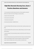 High-Risk Neonatal Nursing Care, Exam 3 Practice Questions and Answers