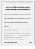 Infant and Toddler Education and Care Exam Practice Questions and Answers