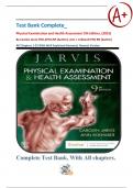 Test Bank Complete_ Physical Examination and Health Assessment 9th Edition, (2023) By Carolyn Jarvis & Ann L. Eckhardt All Chapters 1-32 With Well Explained Answers| Newest Version