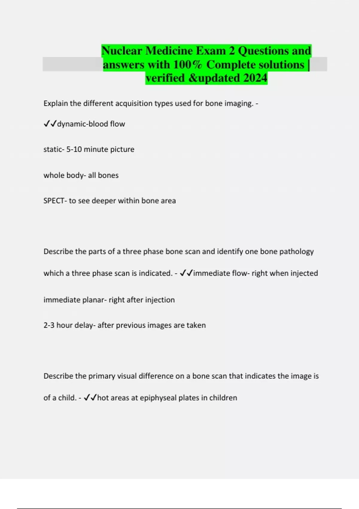 Nuclear Medicine Exam 2 Questions and answers with 100 Complete