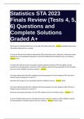 Statistics STA 2023 Finals Review (Tests 4, 5, 6) Questions and Complete Solutions Graded A+