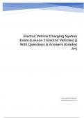 Electric Vehicle Charging System Exam (Lesson 1 Electric Vehicles) || With Questions & Answers (Graded A+)