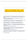  AQA A-Level Biology: Paper 1 2021 Questions And Answers Graded A+.