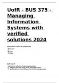 UofR - BUS 375 - Managing Information Systems with verified solutions 2024