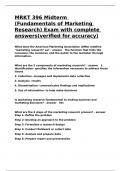 MRKT 396 Midterm (Fundamentals of Marketing Research) Exam with complete answers