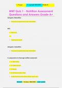 MNT Quiz 1 - Nutrition Assessment Questions and Answers Grade A+