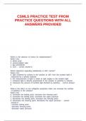 CSMLS PRACTICE TEST FROM PRACTICE QUESTIONS WITH ALL ANSWERS PROVIDED