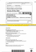 Pearson Edexcel Level 3 GCE Economics A Advanced Subsidiary PAPER 2: The UK Economy – Performance and Policies MAY 2024 Combined Question Paper and Mark Scheme