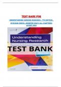 	TEST BANK FOR	 UNDERSTANDING NURSING RESEARCH , 7TH EDITION ,