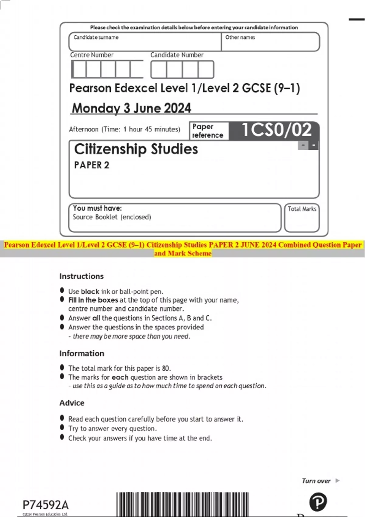 BUNDLED 2024 Pearson Edexcel Level 1/Level 2 GCSE (91) Citizenship