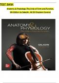 Test Bank Anatomy & Physiology- The Unity of Form and Function, 9th Edition Saladin  All  Chapters Covered ,Latest Edition, ISBN:9781260791624