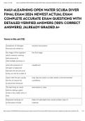 NAUI eLEARNING OPEN WATER SCUBA DIVER FINAL EXAM 2024 NEWEST ACTUAL EXAM COMPLETE ACCURATE EXAM QUESTIONS WITH DETAILED VERIFIED ANSWERS (100% CORRECT ANSWERS) /ALREADY GRADED A+