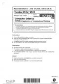 Pearson Edexcel Level 1/Level 2 GCSE (9–1) Computer Science PAPER 2: Application of Computational Thinking 1CP2/02  question paper june 2024 