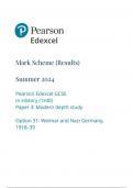 Pearson Edexcel GCSE In History (1HI0) Paper 3: Modern depth study Option 31: Weimar and Nazi Germany, 1918–39 mark scheme june 2024 1hi0-31