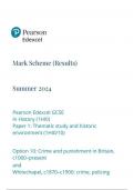 Pearson Edexcel GCSE In History (1HI0) Paper 1: Thematic study and historic environment (1HI0/10) Option 10: Crime and punishment in Britain, c1000–present and Whitechapel, c1870–c1900: crime, policing mark scheme june 2024  1hi0-10