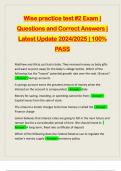 Wise practice test #2 Exam | Questions and Correct Answers | Latest Update 2024/2025 | 100% PASS