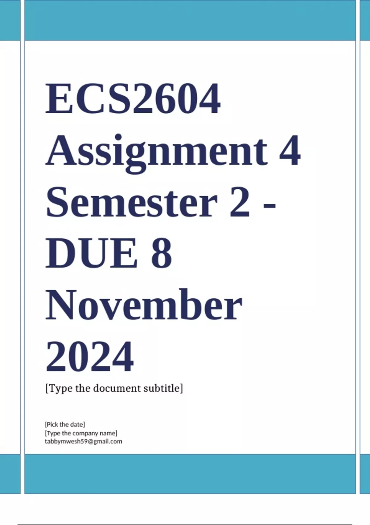 ECS2604 Assessment 4 QUESTIONS & ANSWERS) Semester 2 2024