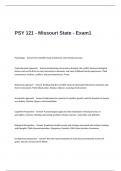 PSY 121 - Missouri State - Exam 1 Questions and Answers