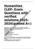 Humanities CLEP- Exam Questions with verified solutions 2025-2026(graded A+).