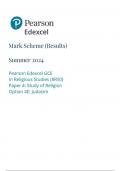 Pearson Edexcel GCE In Religious Studies (8RS0) Paper 4: Study of Religion Option 4E: Judasim mark scheme june 2024 8rs0-4e