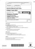 Pearson Edexcel Level 3 GCE Religious Studies Advanced Subsidiary PAPER 4: Study of Religion Option 4E: Judaism 8rs0-4e question paper june 2024 