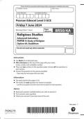 Pearson Edexcel Level 3 GCE Religious Studies Advanced Subsidiary PAPER 4: Study of Religion Option 4A: Buddhism question paper june 2024 8rs0-4a