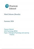 Pearson Edexcel GCE Psychology (8PS0) Paper 2: Biological Psychology and Learning Theories mark scheme june 2024 8ps0-02