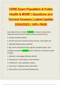 CDRE Exam Population & Public Health & MGMT | Questions and Correct Answers | Latest Update 2024/2025 | 100% PASS