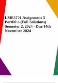 LME3701 Assignment 3 Portfolio (Full Solutions) Semester 2, 2024 - Due 14th November 2024