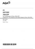 AQA AS HISTORY 7041-2P The Transformation of China, 1936–1997 Component 2P The emergence of the People’s Republic of China, 1936–1962 Mark scheme June 2024