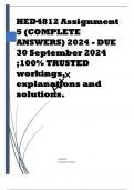 HED4812 Assignment 5 (COMPLETE ANSWERS) 2024 - DUE 30 September 2024 ;100% TRUSTED workings, explanations and solutions.