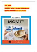 TEST BANK For MGMT 12th Edition, Principles of Management By Chuck Williams, Verified Chapters 1 - 18, Complete Newest Version