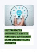 UNITED STATES UNIVERSITY MSN 570: Patho NSG 5003 Midterm EXAM QUESTIONS AND ANSWERS 