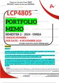 LCP4805 PORTFOLIO MEMO - OCT./NOV.  2024 - SEMESTER 2 - UNISA - DUE DATE :- 8 NOVEMBER 2024 - (DETAILED ANSWERS WITH FOOTNOTES AND BIBLIOGRAPHY - DISTINCTION GUARANTEED!) 