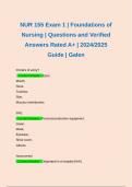 NUR 155 Exam 1 | Foundations of Nursing Exam 1 | Questions and Verified Answers Rated A+ | 2024/2025 Guide | Galen