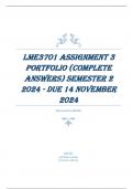 LME3701 ASSIGNMENT 3 PORTFOLIO (COMPLETE ANSWERS) SEMESTER 2 2024 - DUE 14 NOVEMBER 2024