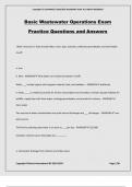 Basic Wastewater Operations Exam Practice Questions and Answers