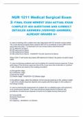 NUR 1211 Medical Surgical Exam 2- FINAL EXAM NEWEST 2024 ACTUAL EXAM COMPLETE 400 QUESTIONS AND CORRECT DETAILED ANSWERS (VERIFIED ANSWERS) ALREADY GRADED A+