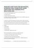 RESEARCH METHODS FOR BEHAVIORAL SCIENCES FINAL EXAM STUDY GUIDE QUESTIONS AND ANSWERS WITH SOLUTIONS 2025