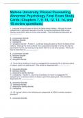 Malone University Clinical Counseling Abnormal Psychology Final Exam Study Cards (Chapters 7, 9, 10, 12, 13, 14, and 15 review questions)