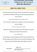 DRIVING PREP TEST Complete with Answers Verified and Graded 2024 Update (Questions & Answers) (Latest!)