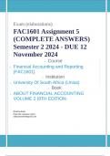 FAC1601 Assignment 5 (COMPLETE ANSWERS) Semester 2 2024 - DUE 12 November 2024; 100% TRUSTED Complete, trusted solutions and explanations Ensure your success with us...