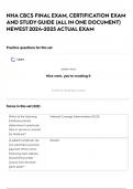 NHA CBCS FINAL EXAM, CERTIFICATION EXAM AND STUDY GUIDE (ALL IN ONE DOCUMENT) NEWEST 2024-2025 ACTUAL EXAM 